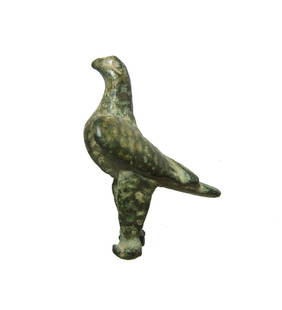 A Roman bronze figurine in the form of an eagle: A Roman bronze figurine in the form of an eagle, c. 1st - 3rd Century AD, nicely modelled with incised detail and attractive patination. H: 1 7/8 in (4.8 cm). Ex collection of William Ashby.
