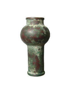 A Near Eastern bronze mace head: A Near Eastern bronze mace head, c. 2000 - 1500 BC, or 'cudgel' head, the thick-walled shaft collared at either end with rounded head near top. Quite substantial and solid with attractive patination.