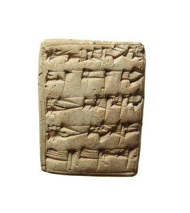 A fantastic Mesopotamian cuneiform tablet, Ur III: A fantastic Mesopotamian cuneiform tablet, Ur III, c. 2100 - 2000 BC, Late 2nd Millennium BC, said to have been found at Megiddo,. The tablet is rectangular with 5 neatly incised lines of text on one