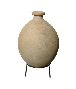 An Early Iron Age globular jar: An Early Iron Age globular jar, c. 1000 - 800 BC, the ovoid body with narrow neck and flared mouth. H: 7 3/4 in (18.6 cm). Light deposits. Ex Las Vegas private collection.