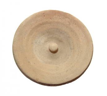 A nice Near Eastern incantation bowl: A nice Near Eastern incantation bowl, c. 5th - 7th Century AD, the walls widely flared with raised central knob, creme buff, with Aramaic spell written on the inside spiraling down towards the