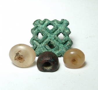 A lot of 4 ancient seals: A lot of 4 ancient seals. Lot includes a Bactrian bronze stamp seal, c. 3rd - 2nd Millennium BC, of geometric form with loop handle, 3 x 3.2 cm. The other three are Sasanian stamp seals, c. 3rd - 6th
