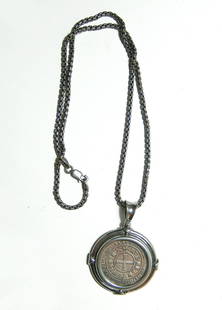 Knights Templar France silver coin in a silver pendant: Knights Templar-period France silver coin in a silver pendant. The coin is a silver Gros Tournois struck under king Philippe IV 'Le Bel' 1268-1314 AD. obv: Crusader cross patte, +BHDICTV SIT HOME DHI