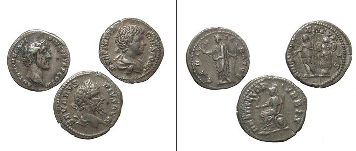 A group of 3 Roman silver coins: A group of 3 Roman silver coins. Lot includes a denarius of Antoninus Pius, (AD 138-161), Rome mint, the reverse depicting the Genius of the Senate. (17.5nn, 2.92g). The second is a denarius of