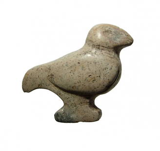 A Sumerian stone figure of a bird: A Sumerian stone figure of a bird, c. 3000 - 2500 BC, nicely carved with recessed eyes and mottled deposits. 28 x 26 mm. Ex Joel Malter collection; Ex Los Angeles private collection