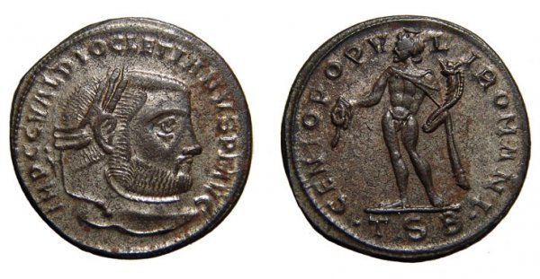 Diocletian, AE-Follis, AD 300-1. Thessalonica. VF: Roman Empire. Diocletian, AD 284 – 305. Æ Follis, AD 300-301. Thessalonica. 2nd Officina . 9.64g. IMP C C VAL DIOCLETIANVS PF AVG, his laureate head rt. / GENIO POPVLI ROMANI, Genius standing 