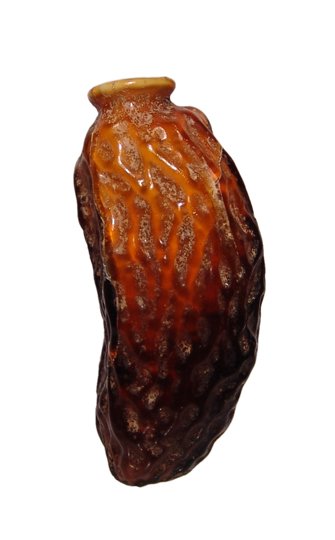 E. Mediterranean rare amber glass date-flask: An amber mould-blown glass date flask, Eastern Mediterranean, c.1st Century AD, with short flaring neck with opaque white glass lining and rounded rim. H: 2 ½" (6.5 cm). A few light age cracks. Cf. C