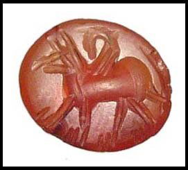 Sasanian Persia, carnelian intaglio with griffin: A carnelian intaglio with a griffin, Sasanian, c. AD 224 - 650. Nice detail. 12 x 10mm. Ex Los Angeles collection.