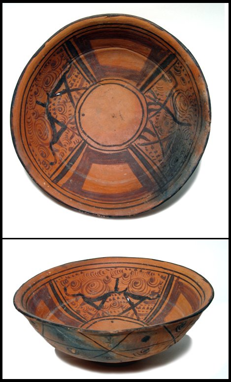 Fantastic Cajamarca kaolin bowl from Peru: A fantastic Cajamarca bowl from northern Peru, c. AD 200 - 800. This delicate footed pedestal bowl is 8" in diameter and is made from kaolin clay. The interior is decorated with complex designs combin