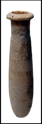New Kingdom Egypt. Nice alabaster Kohl jar: Ancient Egypt. A nice alabaster Kohl jar, New Kingdom, c. 1570 - 1075 BC, of slender handless form with small shoulder and flat rim. 3 1/2" (9 cm). Intact with earthen encrustation.