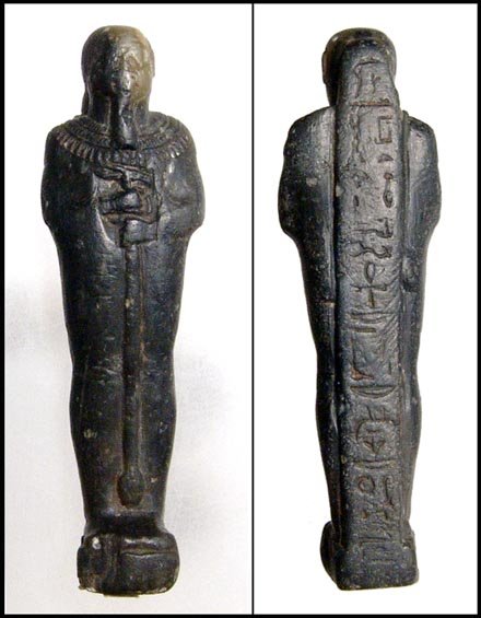 Ancient Egypt. Serpentine statuette of Ptah: Ancient Egypt. A serpentine statuette of Ptah, Late Period, c.664 - 343 BC, mummiform, wearing skull cap, broad collar and holding a was sceptre to his chest with both hands. Nicely modeled features a