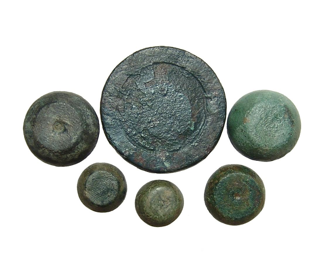 A group of 6 Late Roman - Byzantine bronze weights (1 of 2)