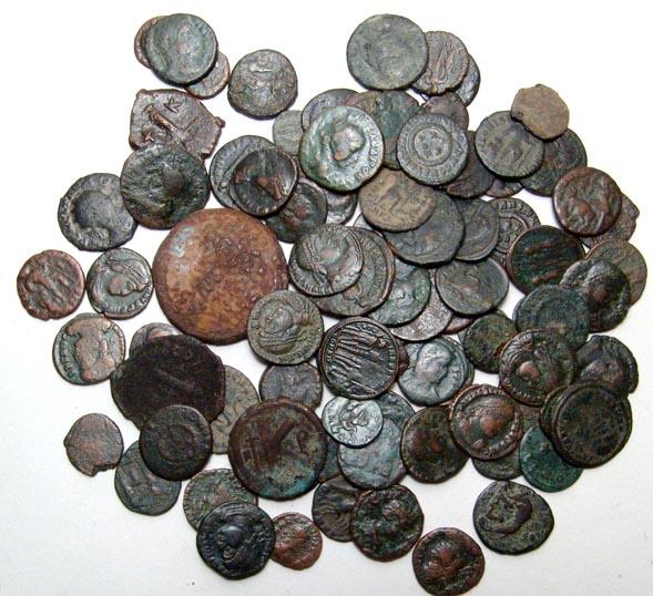 Large lot of Roman, Greek and Byzantine coins: A group of a little over 100 bronze ancient coins, mostly Roman, but there are a few Greek and Byzantine coins as well. A nice mix of rulers and types.