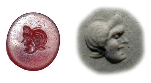 Roman carnelian intaglio with a theater mask: A choice carnelian intaglio with a well detailed theater mask, Roman, c. 1st Century AD. Intact and a superb piece! From a 19th Century English collection.