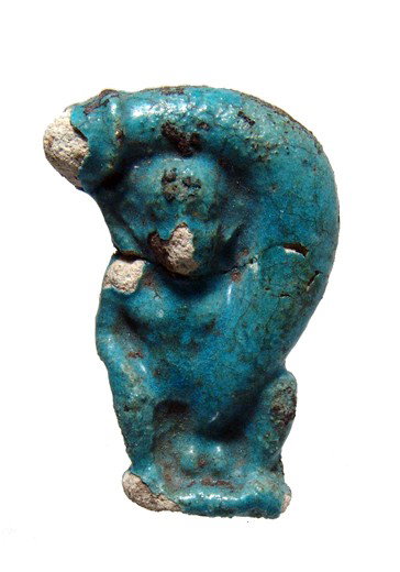 Egypt Large faience dwarf with an enormous phallus: A large faience figure of a squatting dwarf with an enormous phallus, Graeco-Roman, c. 1st Century BC - 2nd Century AD. Nice turquoise blue glaze with some minor flaking. Old repair across middle. H: