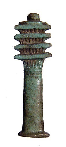 Egypt Nicely detailed faience Djed column amulet: A nicely detailed blue-green faience Djed column amulet, late period, c. 664 - 30 BC, with nice details and attractive glaze. H: 1 3/8" (3.5 cm). Old English Collection.
