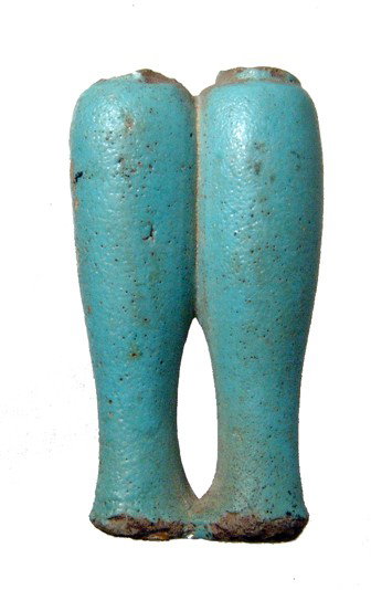 Pair of Egyptian light blue faience offering jars: A pair of light blue faience offering jars, Late Period, c. 664 - 30 BC, with well-preserved glaze. Some minor chipping around the mouths and bases. Ex old English collection H: 2 1/4" (6.3 cm).
