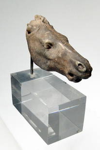 Lovely Greek Hellenistic marble head of a horse: A lovely Greek Hellenistic marble head of a horse, c. 3rd-2nd Century BC. From a larger composition, the head very naturalistically rendered with mouth opened slightly with drill-hole indicating origi