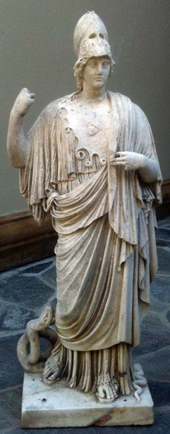 Grand Tour. Large marble sculpture of Minerva: A large marble sculpture of Minerva, late 19th Century. The figure of the goddess is beautifully carved wearing chiton and himation, Corinthian helmet and sandals, aegis at her breast. Her right hand 