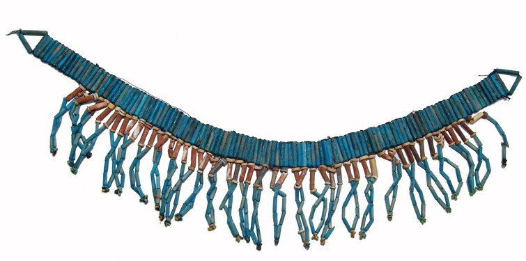 Collar composed of Egyptian faience beads: A collar composed of Egyptian faience beads, Late Period, c. 664 - 30 BC, restrung in the early 20th Century. Most of the beads are of the tubular type, with some disc spacers. L: 14 3/4" (37.4 cm). E