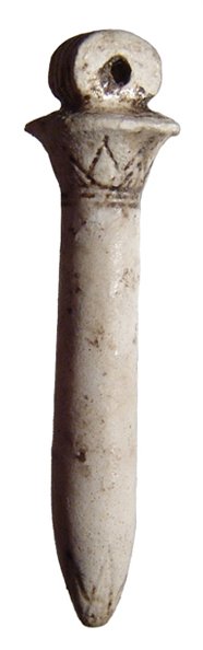 Faience papyrus sceptre amulet, Late Period: A nice faience papyrus sceptre amulet, Late Period, c. 664 - 30 BC, nicely detailed and quite attractive. L: 47mm. A few minor chips. Ex Hamdy Sakr collection, London, acquired in the 1960's - 1970's.