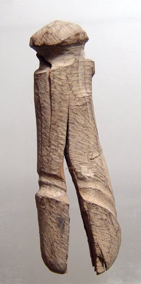 An interesting Egyptian wood votive penis: An interesting Egyptian wood votive penis, c. 1st Millennium BC, well-carved with the necessary details. L: 2 3/4" (7 cm). Heavy age splitting and in two parts. Ex Alex Malloy, 1980.