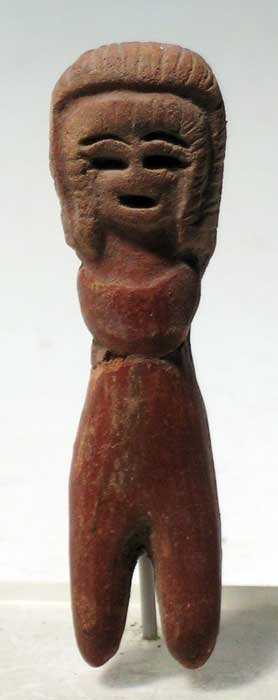 A fine Valdivia “Venus” figure from Ecuador: A fine Valdivia “Venus” figure from Ecuador, c. 3000 – 1200 BC. She is 3” high and her complex coif is finely incised. She was ritually broken in antiquity and has been glued without restorati
