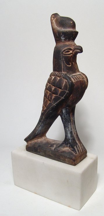 Egyptian Style Terracotta Horus: Reproduction Egyptian Style Terracotta Horus Wearing the Double Crown, H: 21 cm. Ex New York private collection.