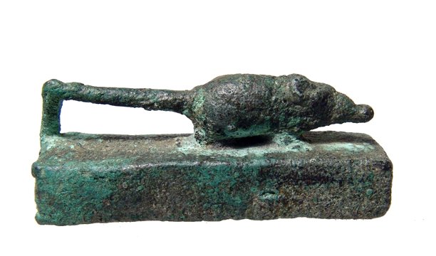 Egyptian bronze shrew mummy box: An Egyptian bronze shrew mummy box, Late Period, c. 664 - 30 BC, the animal is nicely modelled and stands on an integral base which is hollow to contain the remains of the mummy, which may well remain