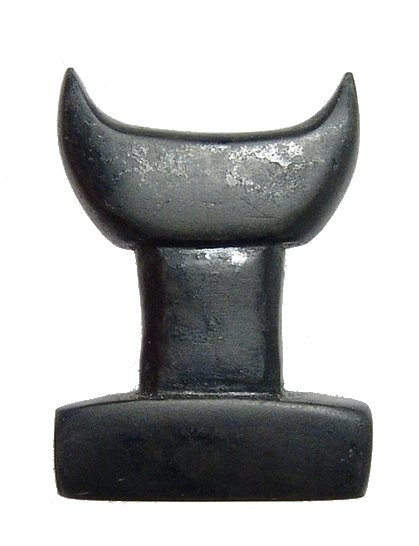 Large and attractive Egyptian hematite headrest amulet: A large and attractive Egyptian hematite headrest amulet, Late Period, c. 664 - 30 BC, well carved and solid with a nice polish and traces of resin on the surface. The headrest amulet is thought to be