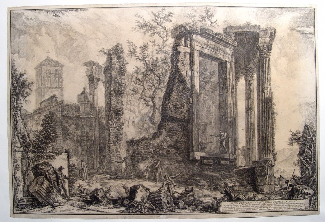 Engraving by Piranesi of the Temple of Cybele in Tivoli: A lovely engraving by Piranesi of the Temple of Cybele in Tivoli, 1748-1760. Engraving by Giovanni Battista Piranesi (1729-78), Italian Artist. Titled: Altra Veduta del Tempio della Sibilla (Other vie