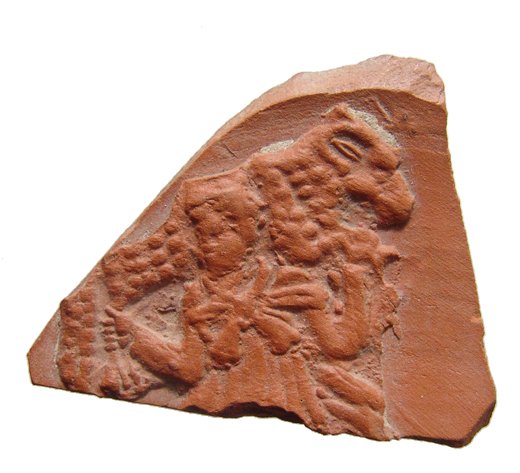 Roman red-ware fragment with Jesus as the Good Shepherd: A published Roman red-ware fragment with Jesus as the Good Shepherd, North Africa, c. 5th Century AD, - John 10 - This fragment depicts Jesus as the good shepherd. Jesus is rather elaborately dressed 
