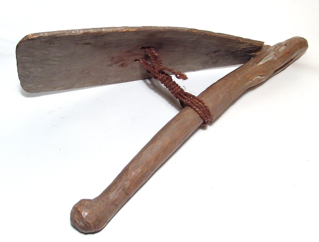 Egyptian tomb model in the form of a plow: A large Egyptian tomb model in the form of a plow, Late Period, c. 664 - 30 BC, nicely carved with well-preserved gesso and paint. H: 20 ½ in (52 cm). Ex Orange County private collection.