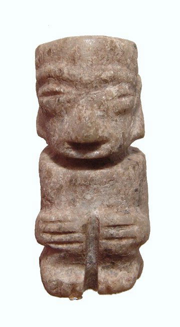 Mixtec green stone penate of a seated man (1 of 3)