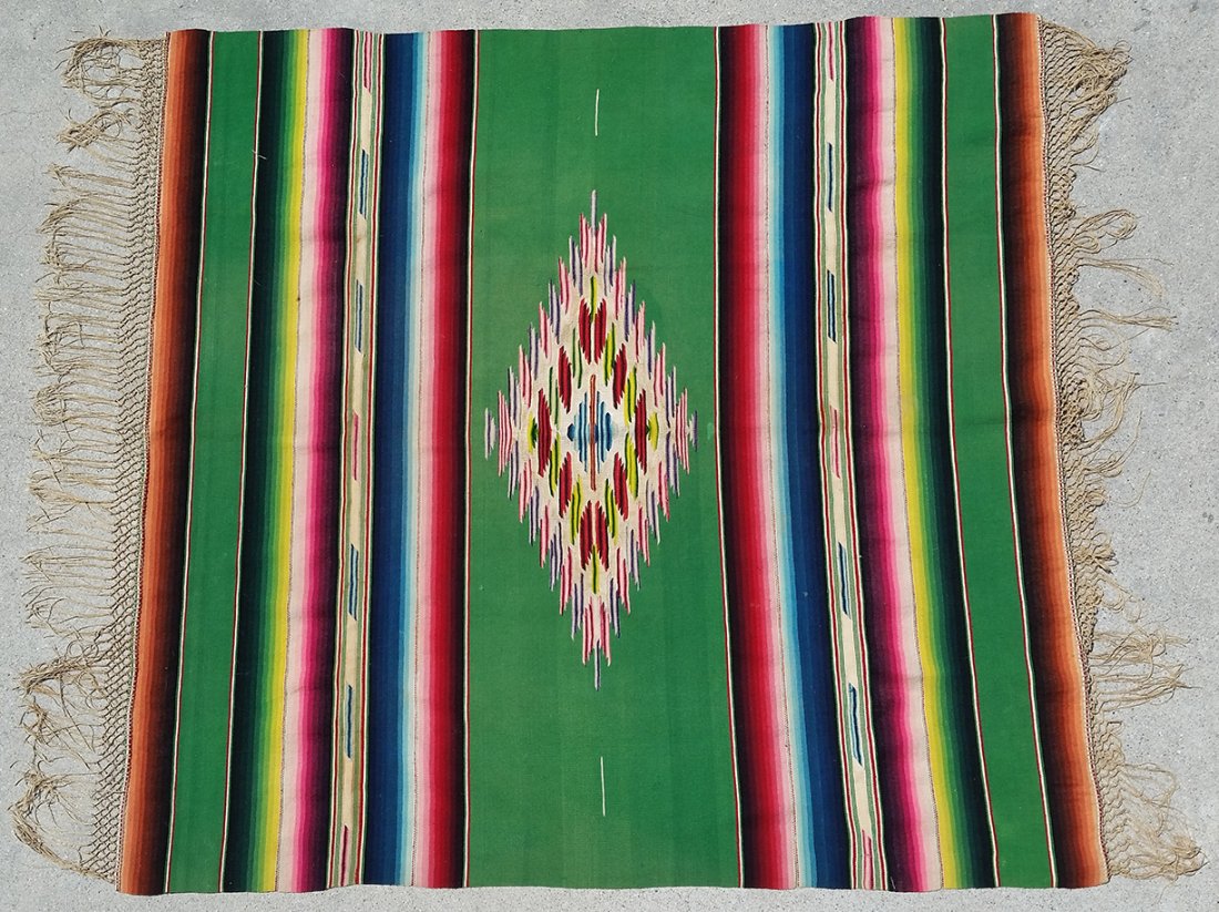 A nice vintage silk Mexican green serape (1 of 1)