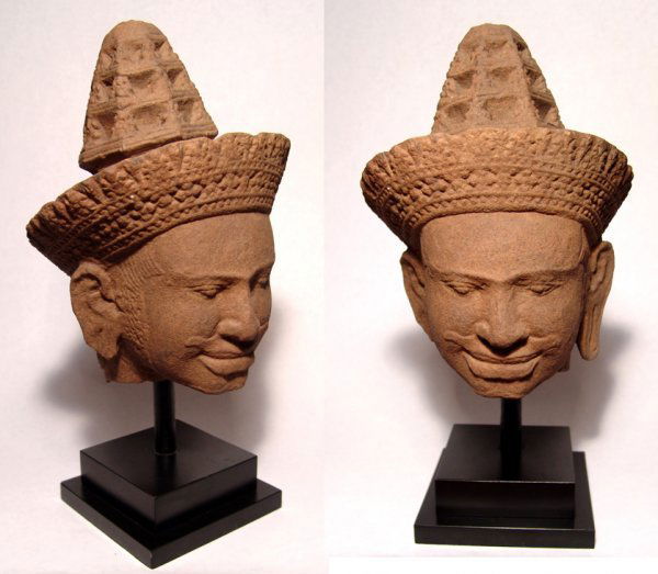 Khmer sandstone head of a male temple deity (1 of 1)