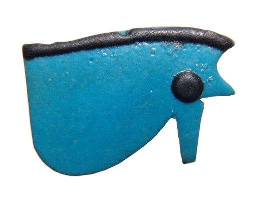 A vibrant blue Egyptian faience Eye of Horus amulet (1 of 2)