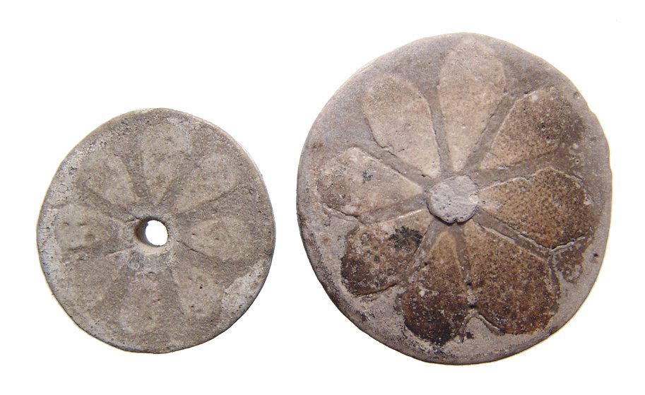 Pair Egyptian faience floral decorative elements (1 of 2)