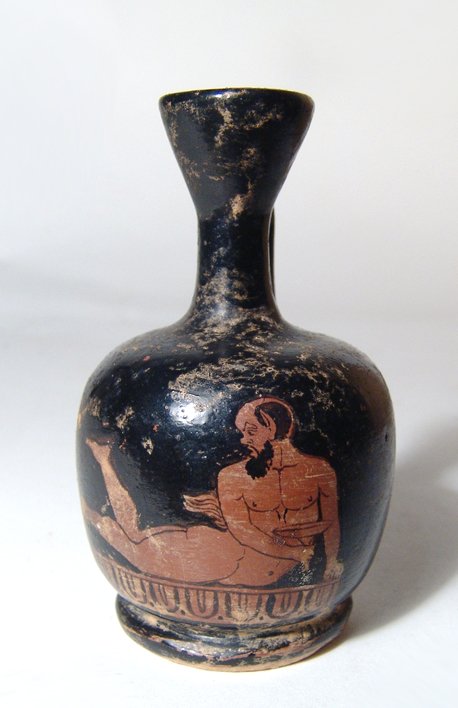 Greek red-figure lekythos depicting a reclining satyr (1 of 5)