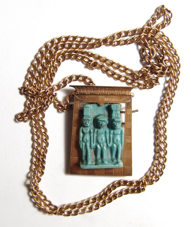 18k gold pendant with Egyptian faience Triad amulet (1 of 4)