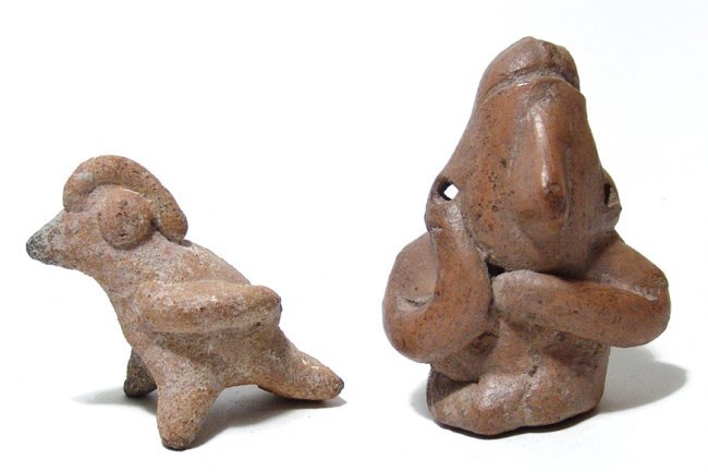 A Colima seated figure and a bird whistle (1 of 2)