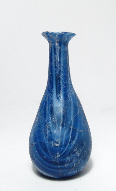 Roman blue and white marbled glass bottle (1 of 3)