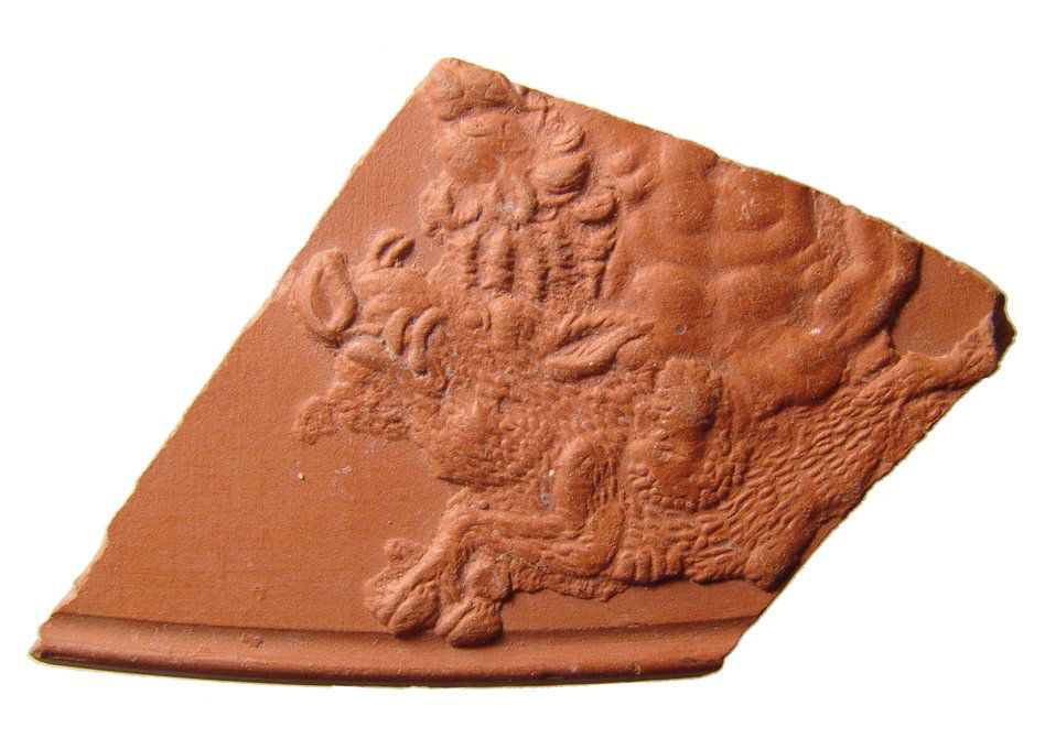 Roman red-ware sherd depicting the Boar of Calydon (1 of 2)
