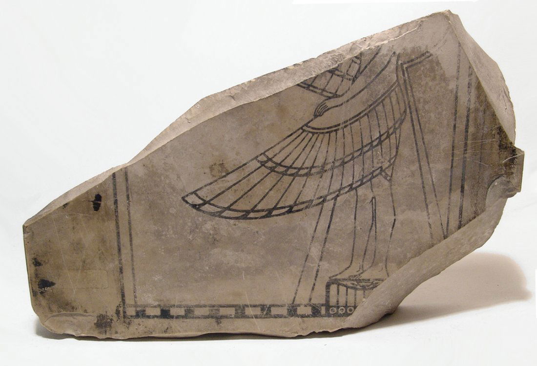 Egyptian limestone stele with drawing of a goddess (1 of 4)