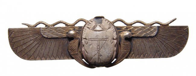 Egyptian steatite scarab in antique gold winged setting (1 of 2)