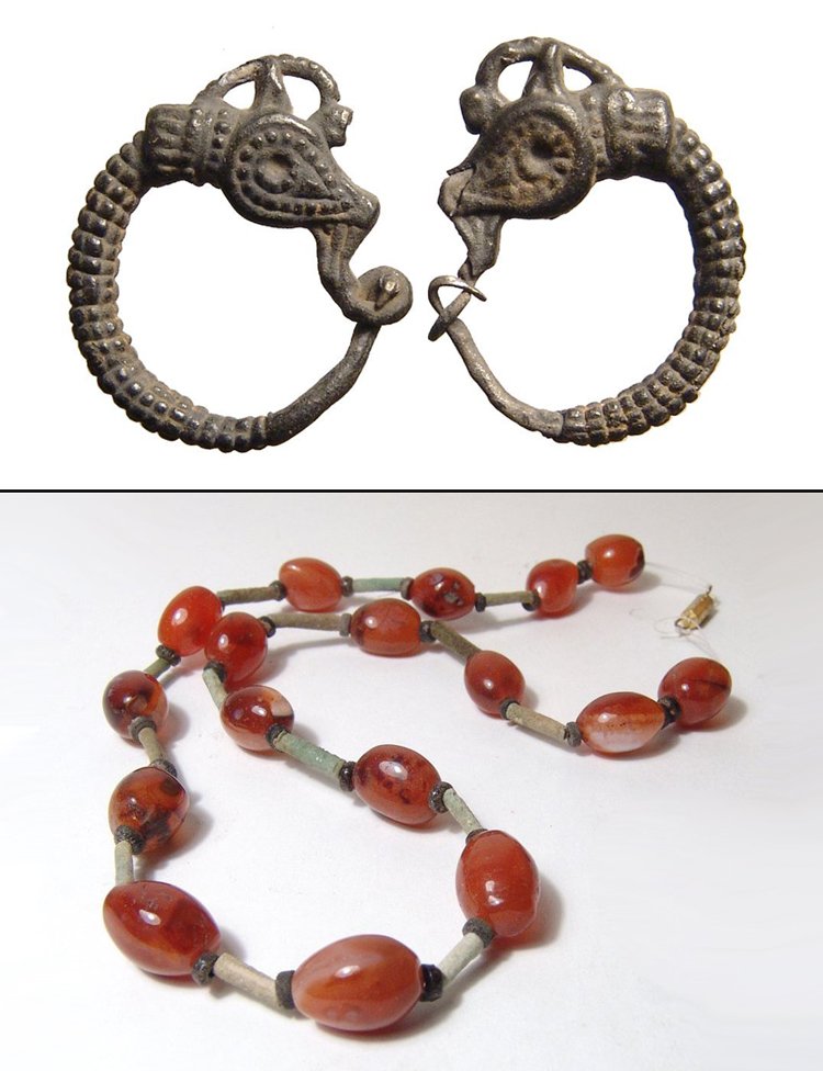 Medieval silver earrings and carnelian necklace (1 of 1)