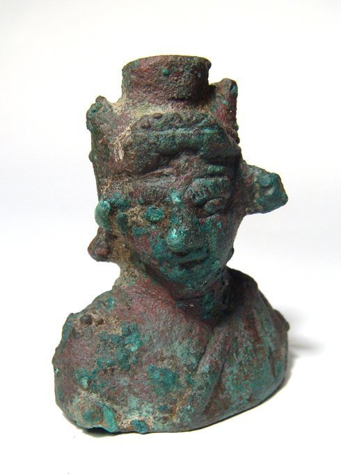 Roman bronze chariot fitting depicting bust of a satyr (1 of 3)