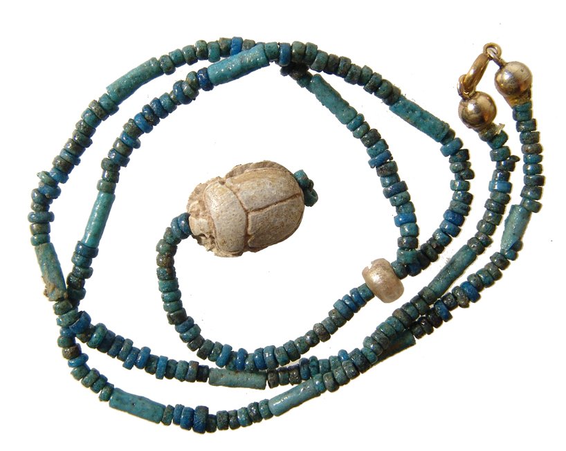 Choker composed of faience beads and New Kingdom scarab (1 of 2)