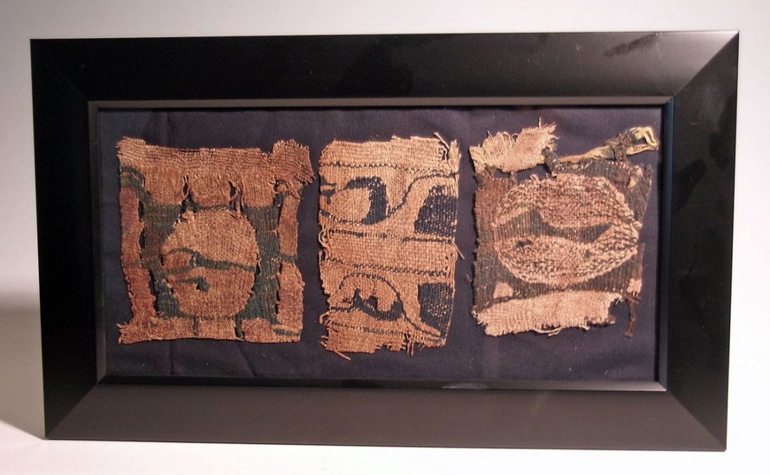 Group of three Coptic textiles fragments, Roman Egypt (1 of 2)
