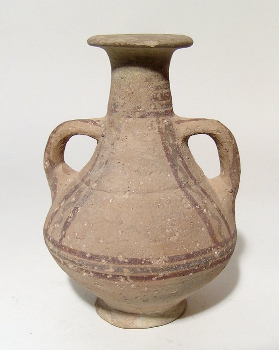 A chocolate on white ware two-handled jug, Holy Land (1 of 3)